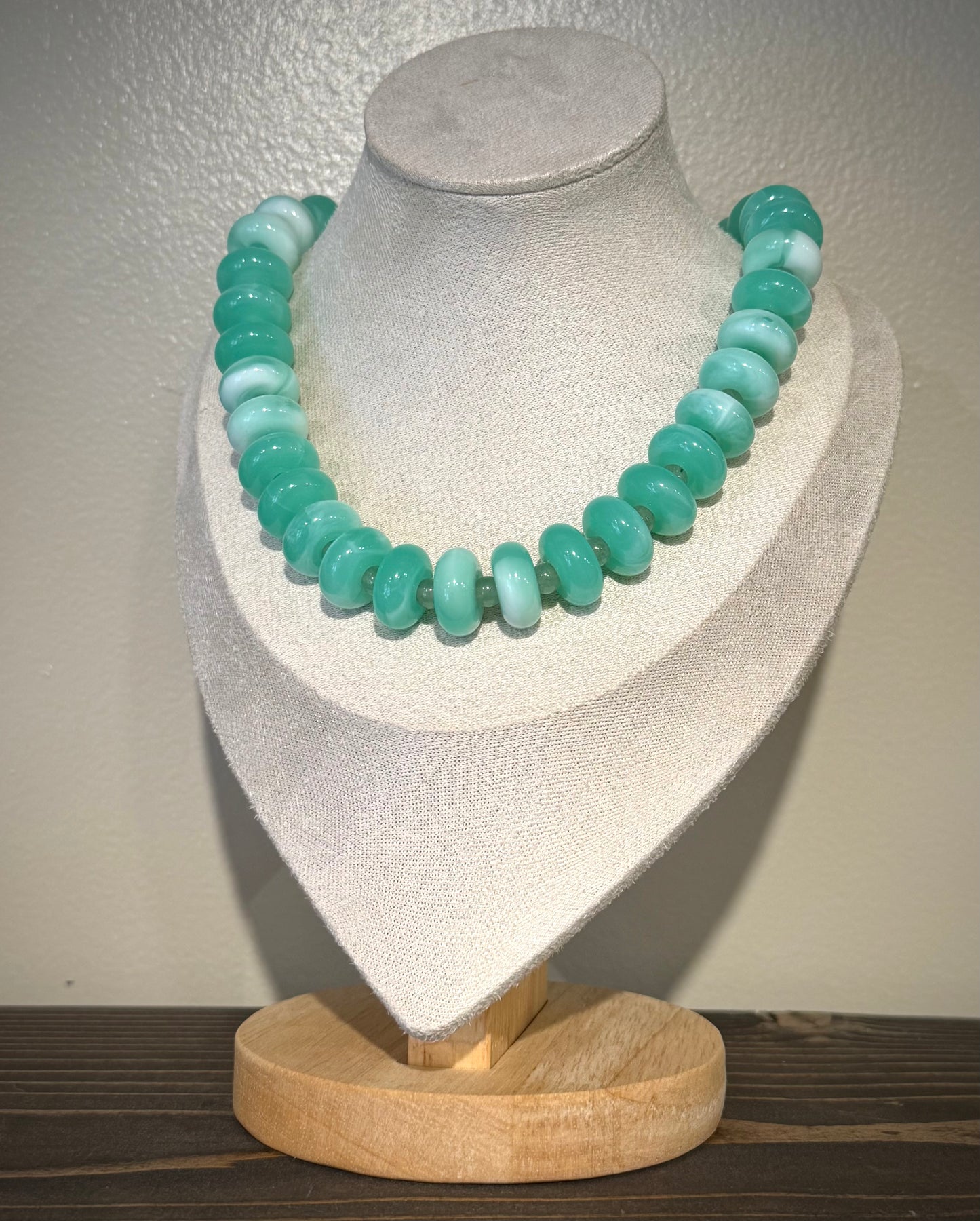 Sea Glass + Aventurine / Chunky Beaded Necklace