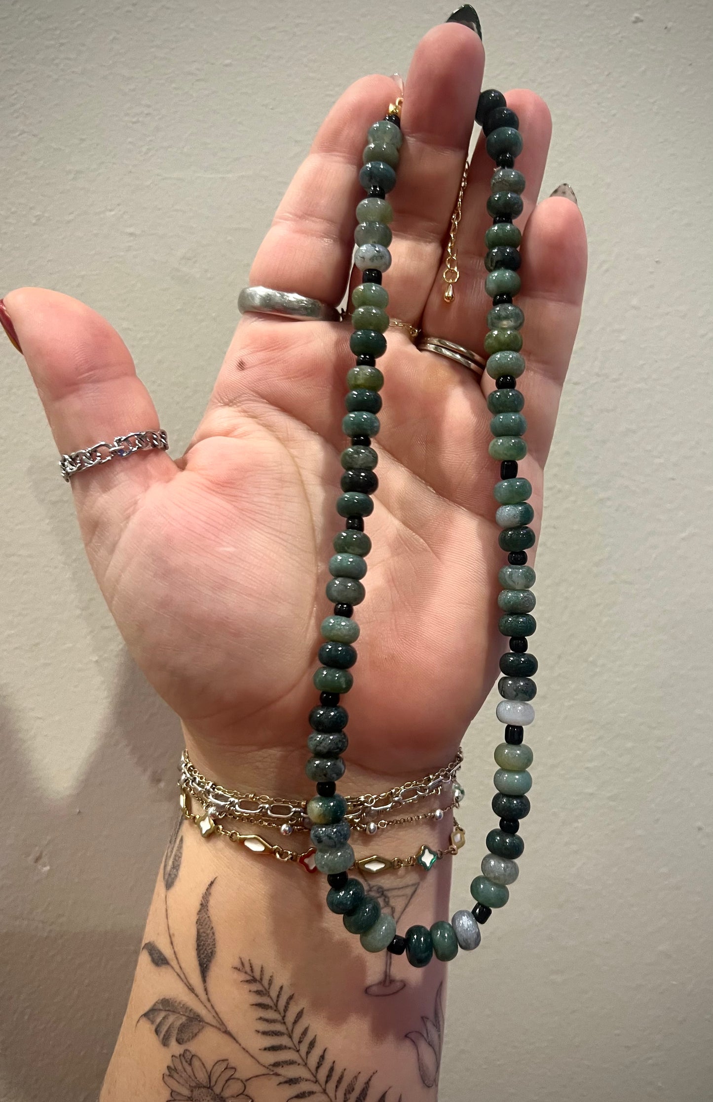 Beaded Necklace / moss agate