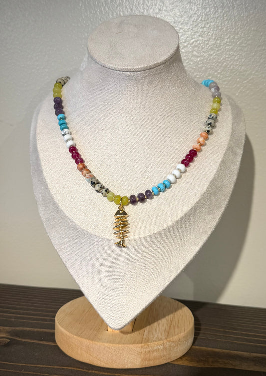 Coastal Confetti + Fish / Beaded Necklace