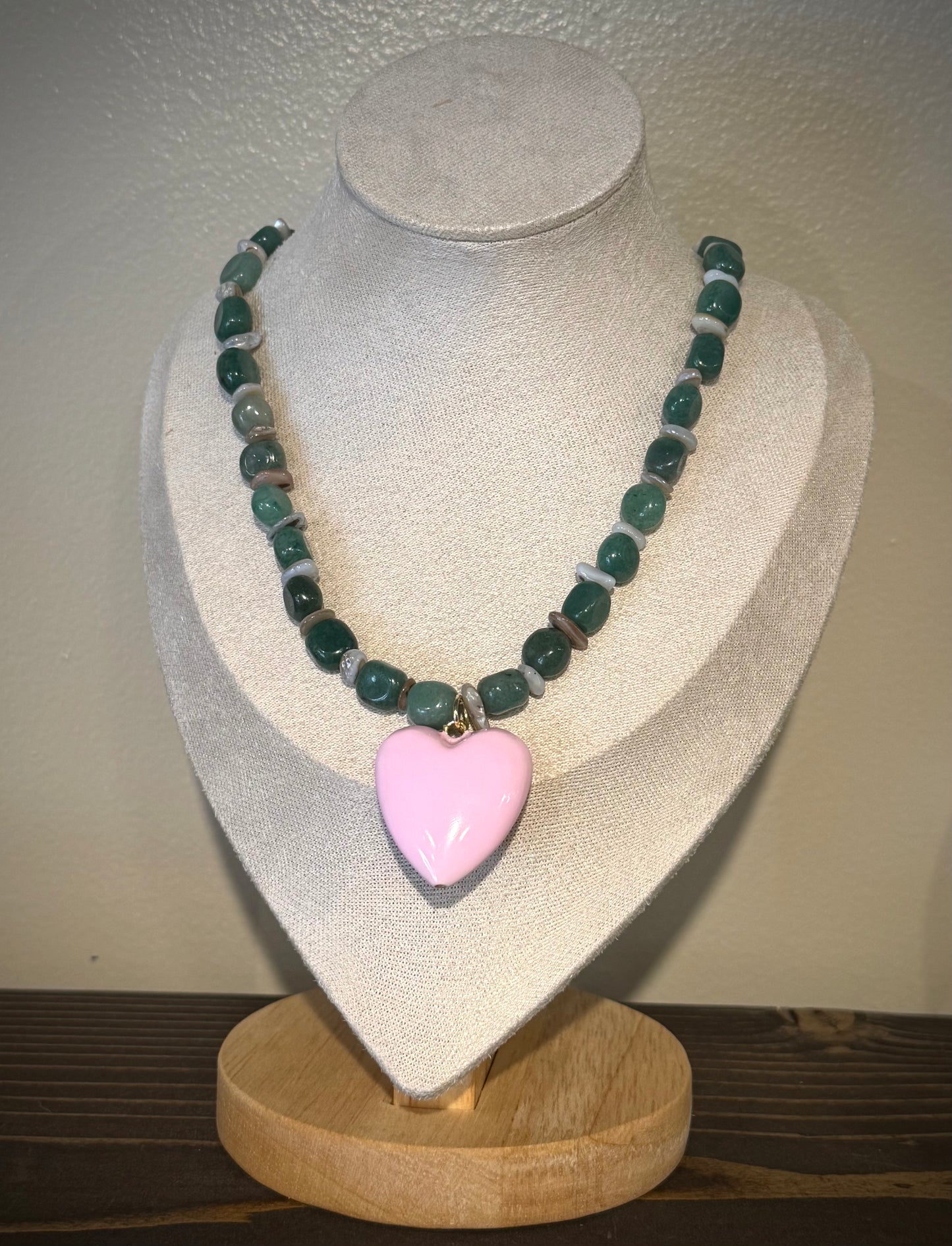 Botanical Blush + Pink Heart / Beaded Necklace