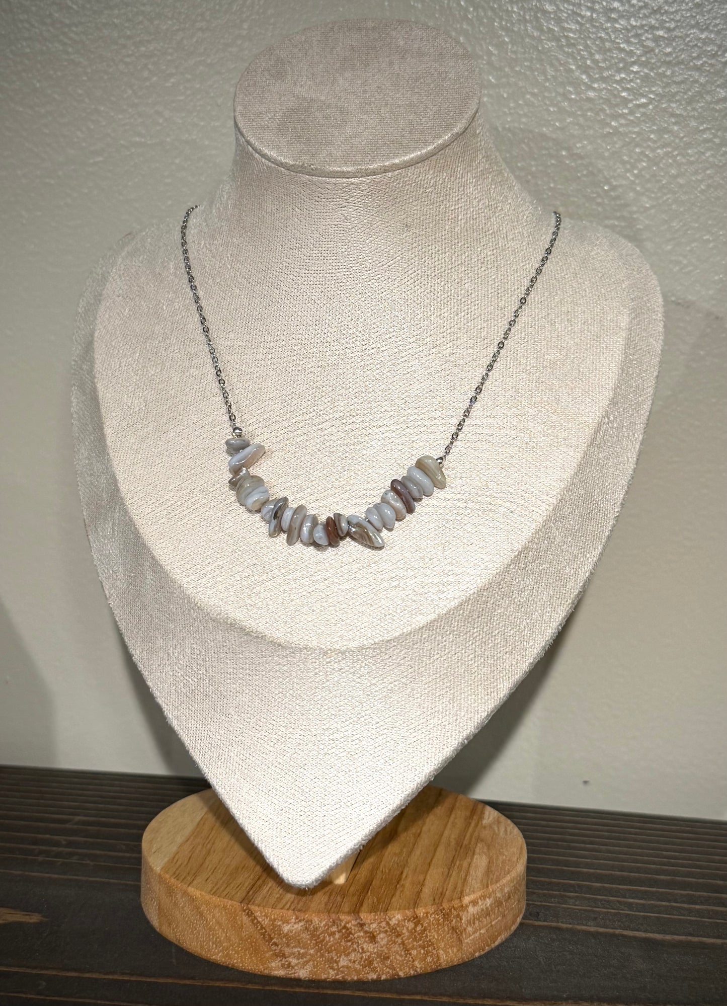 Moon Chip Beads + Chain / Beaded Necklace