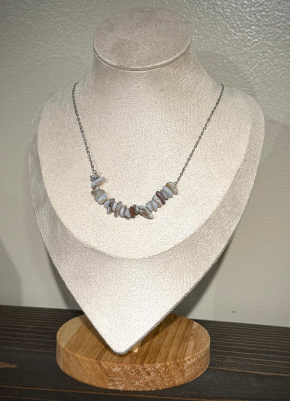 Moon Chip Beads + Chain / Beaded Necklace