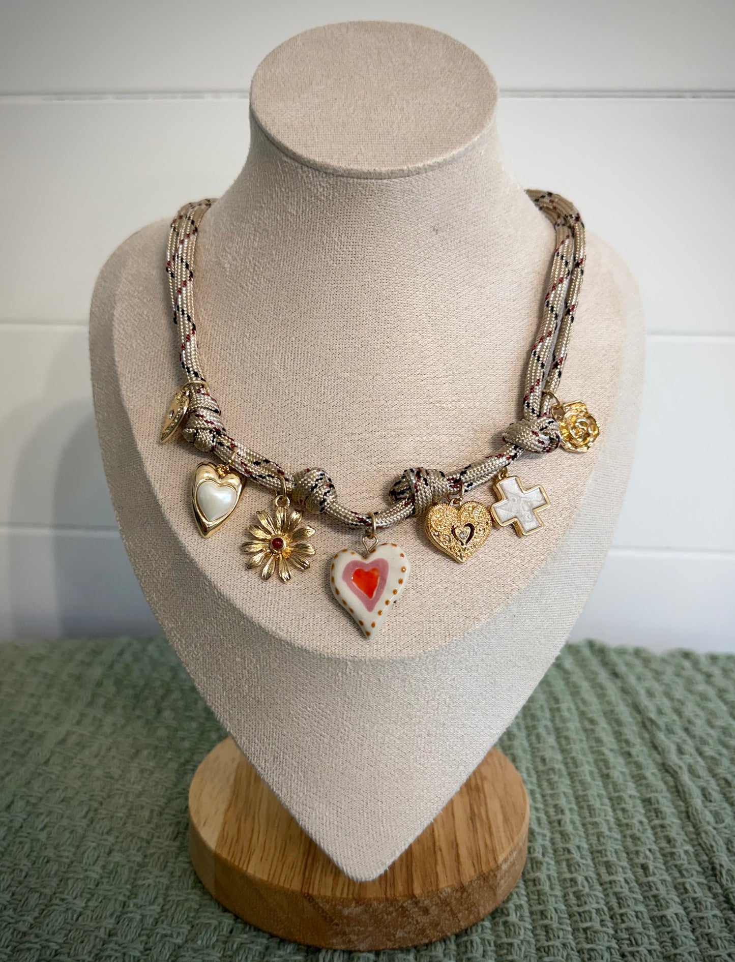 Ivory & Red cord Multi-Charm Boho Necklace | 80N92742: GOLD