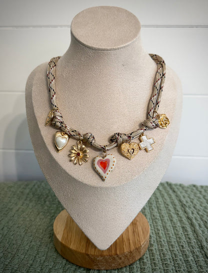 Ivory & Red cord Multi-Charm Boho Necklace | 80N92742: GOLD