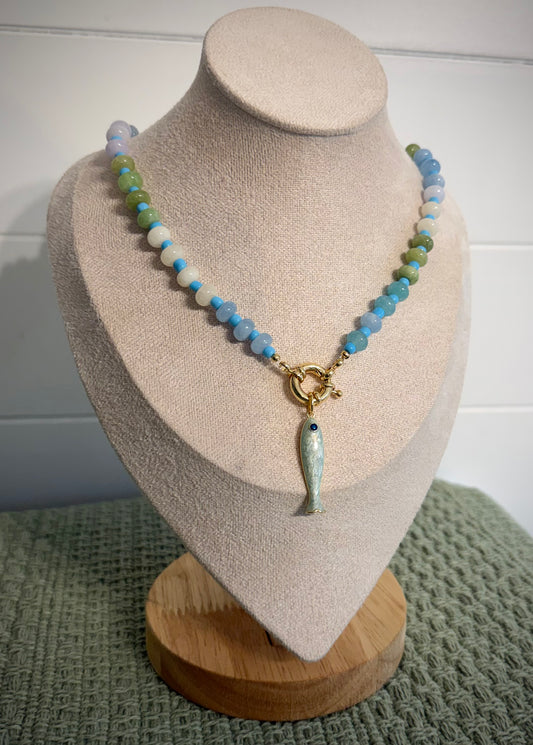 Ocean Drift + Fish / Beaded Necklace