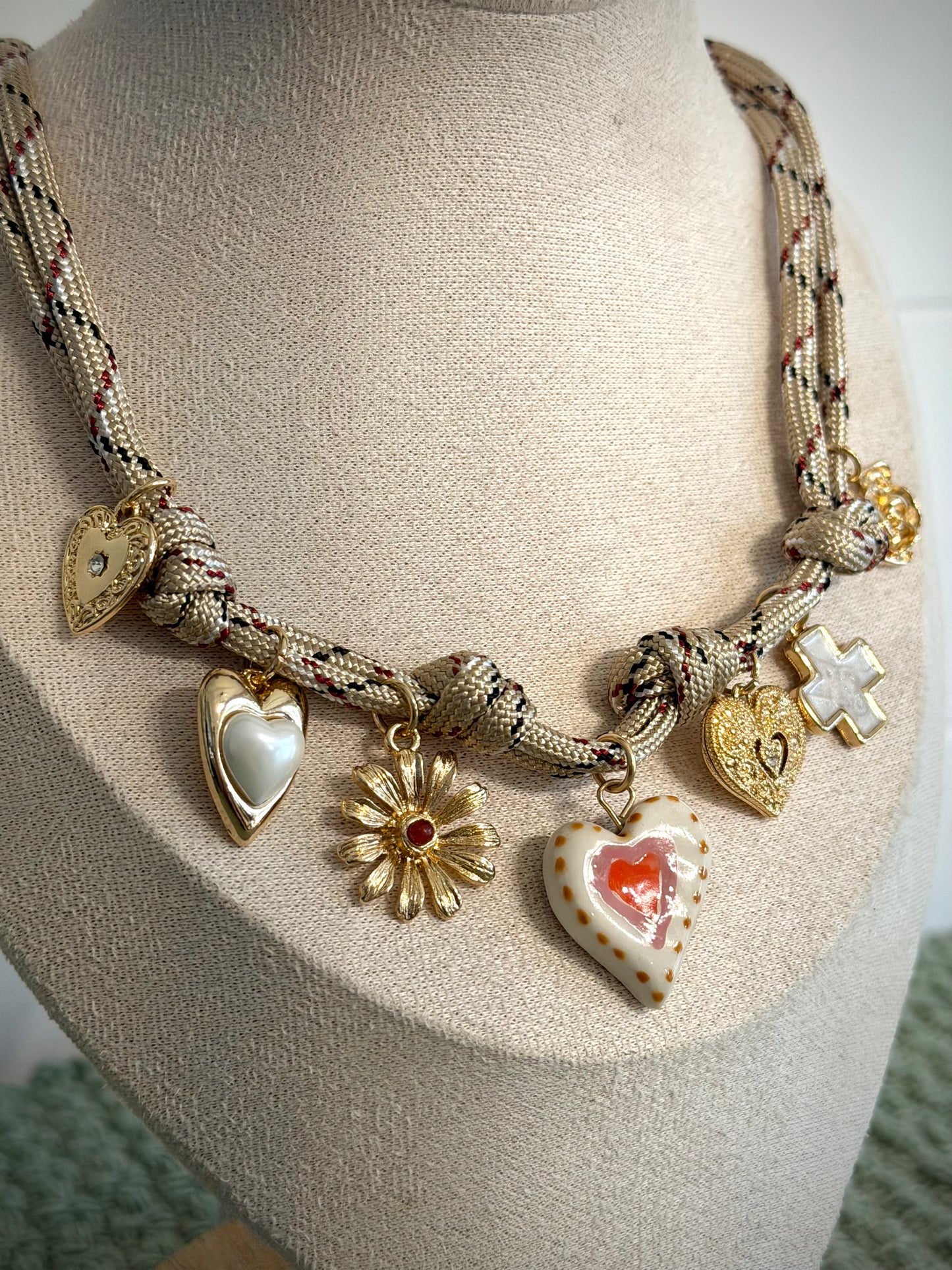 Ivory & Red cord Multi-Charm Boho Necklace | 80N92742: GOLD