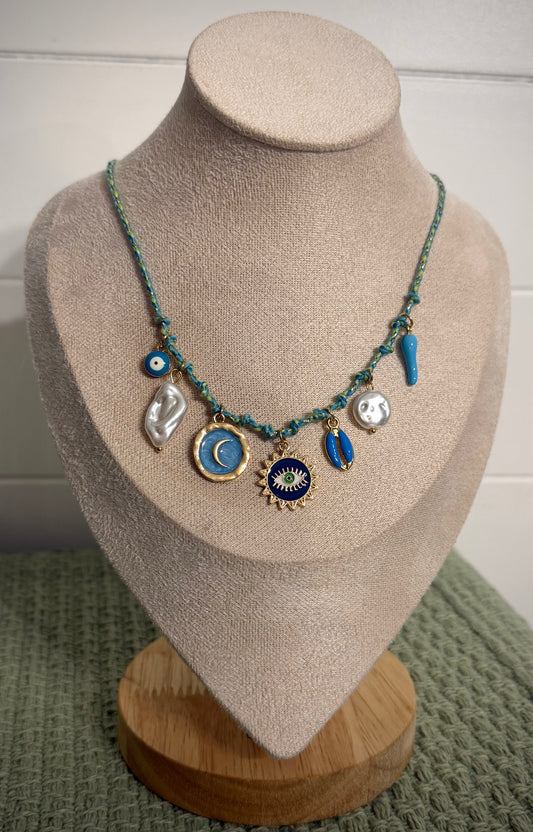 Blue Mystic / Cord Charm Necklace