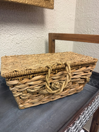 Wicker knotted flip lid basket