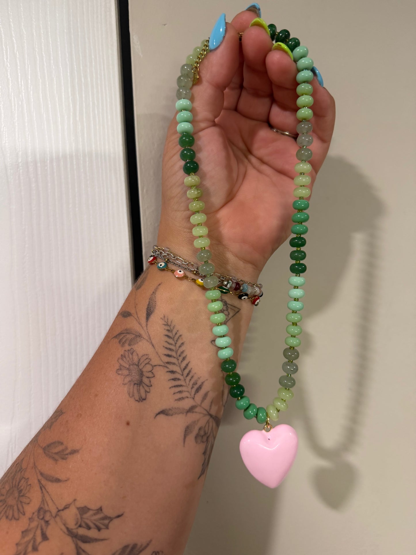 Turquoise Waters + Pink Heart / Beaded Necklace