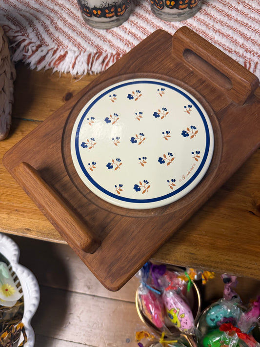 Vintage Goodwood Teak Floral Cutting Board Cheese Serving Tray