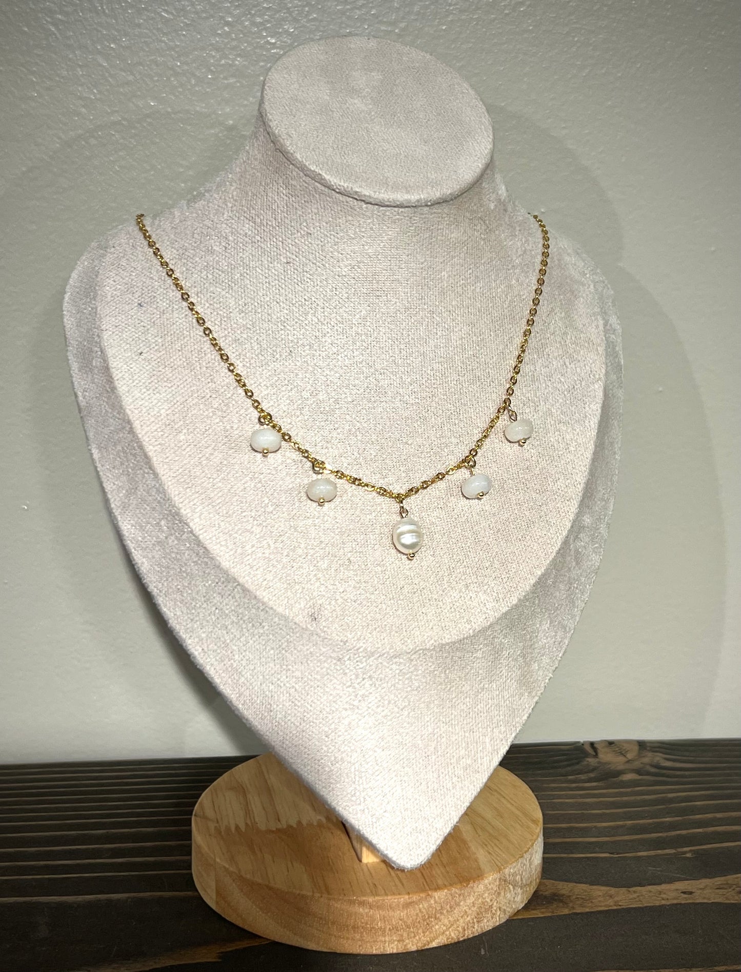 Beaded Charm Necklace / freshwater pearl & jade