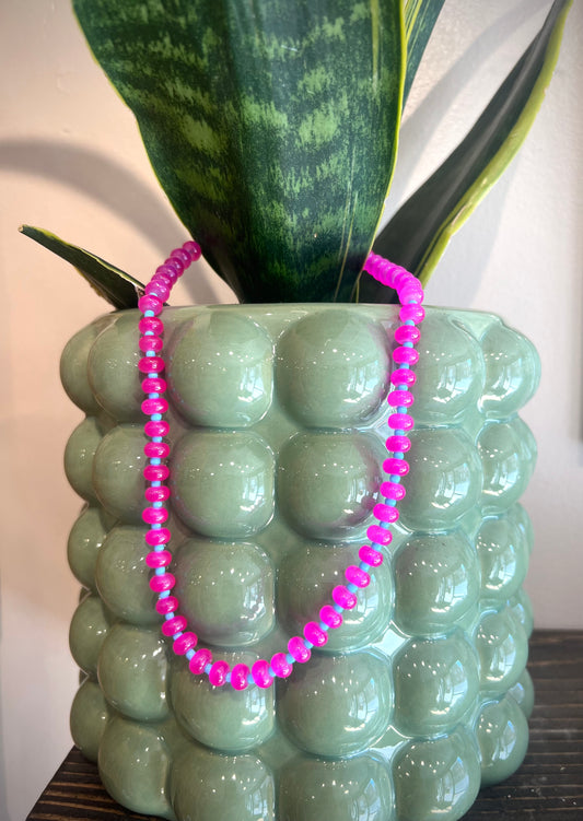 Fushia + blue accent / "Candy" Stone Necklace