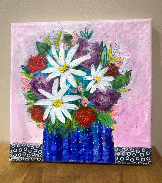 Blue Vase Daisy Canvas