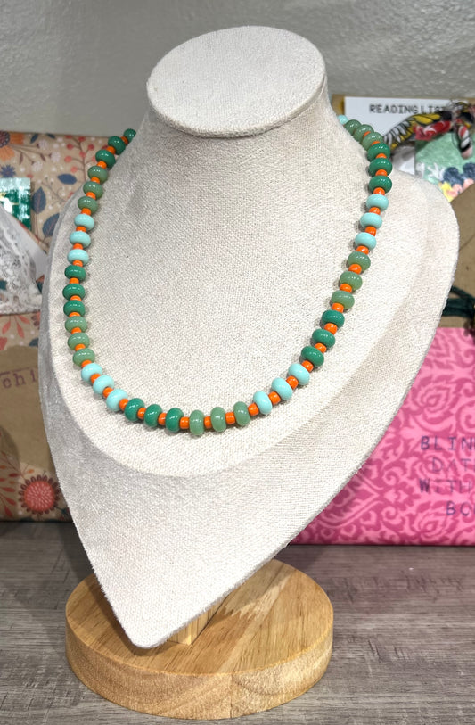 Beaded Necklace / greens & orange