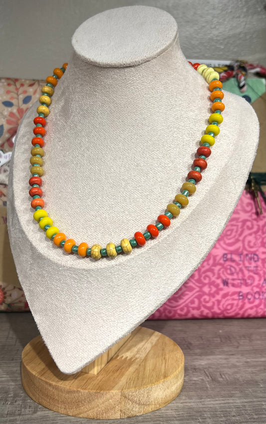 Beaded Necklace / oranges & green