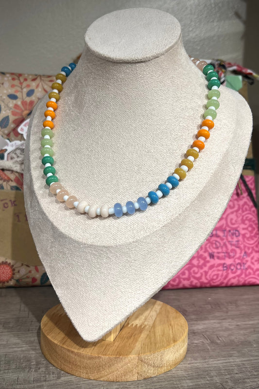 Beaded Necklace / soft colors & white