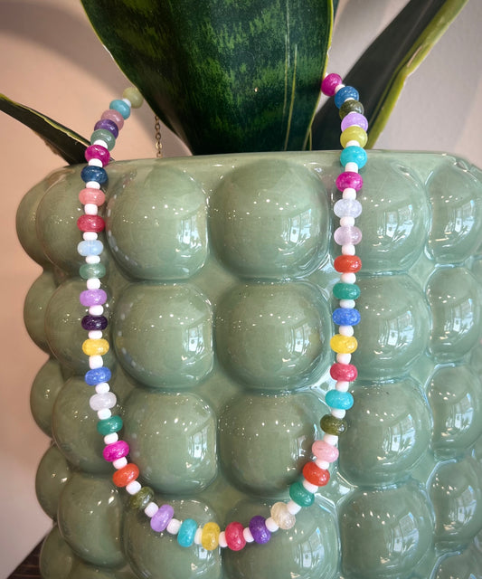 Beaded Necklace / rainbow + white