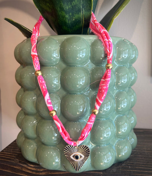 Bandana Necklace / pink & gold