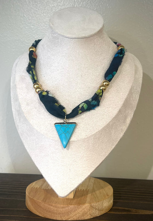 Bandana Necklace / Navy & Turqoise
