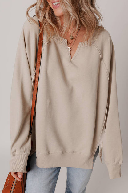 Raglan Sleeve Side Slit Sweatshirt