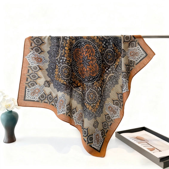 Terracotta Brown Print / Bandana Scarf