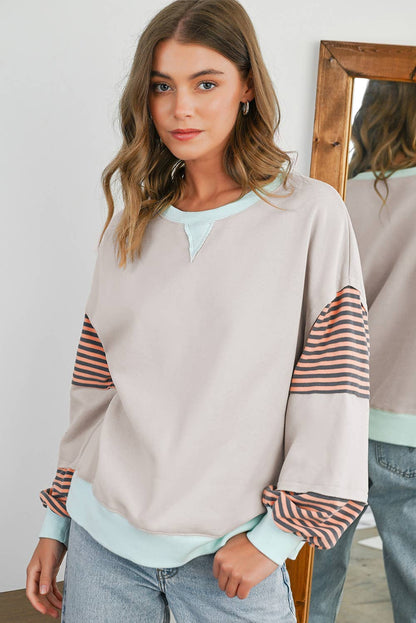 Stripe Colorblock Patch Sweatshirt