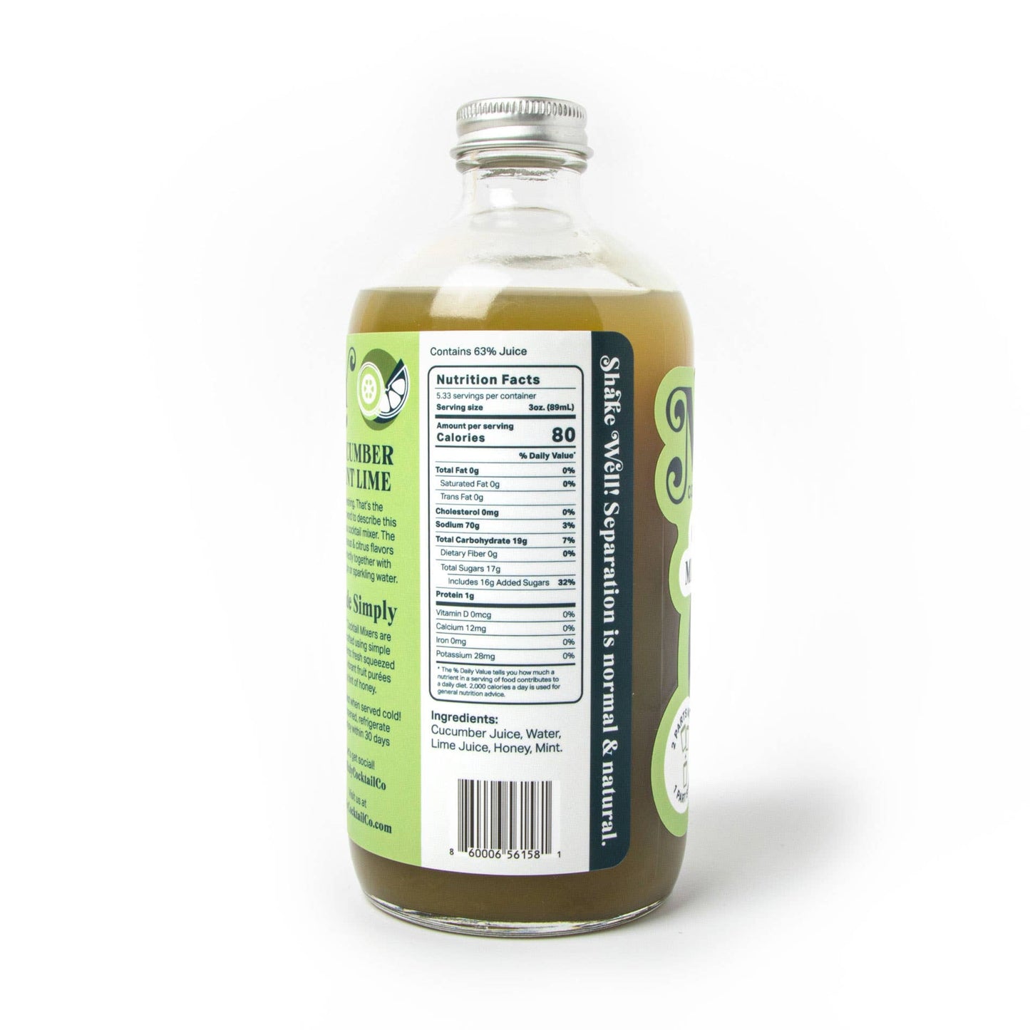 Cucumber Mint Lime Cocktail / Mocktail Beverage Mixer 16oz
