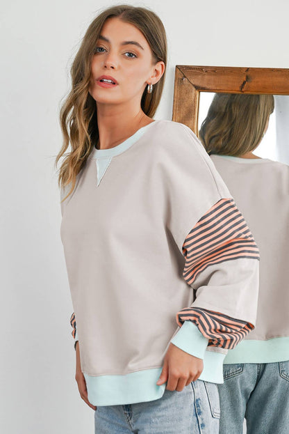 Stripe Colorblock Patch Sweatshirt
