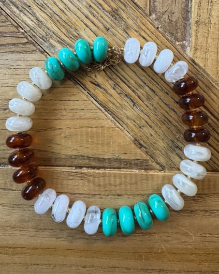 Turquoise, White & Brown / Chunky Beaded Necklace