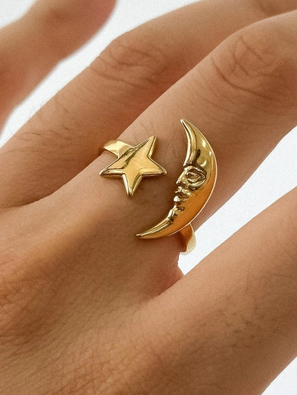 Moon & Star Adjustable Ring