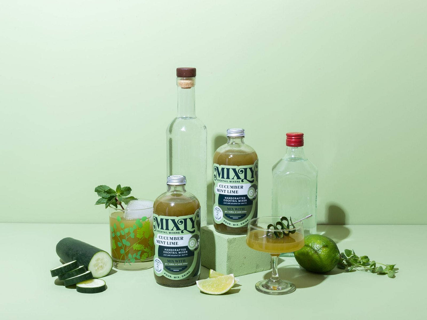 Cucumber Mint Lime Cocktail / Mocktail Beverage Mixer 16oz