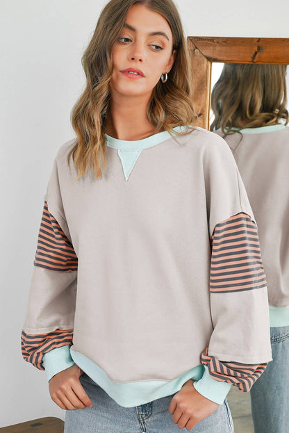 Stripe Colorblock Patch Sweatshirt