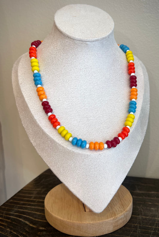 Beaded Necklace / warms + blue