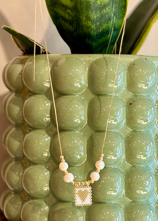 Freshwater Pearl & Gold Heart Necklace