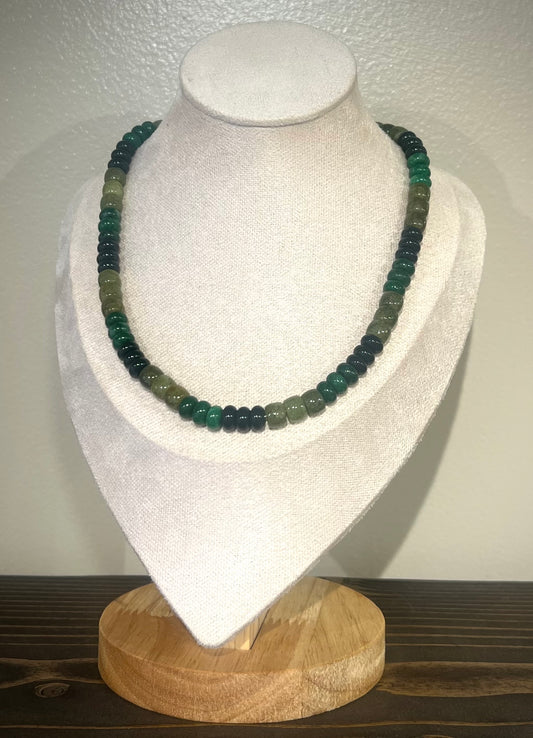 Beaded Necklace / green jade & glass mix 1