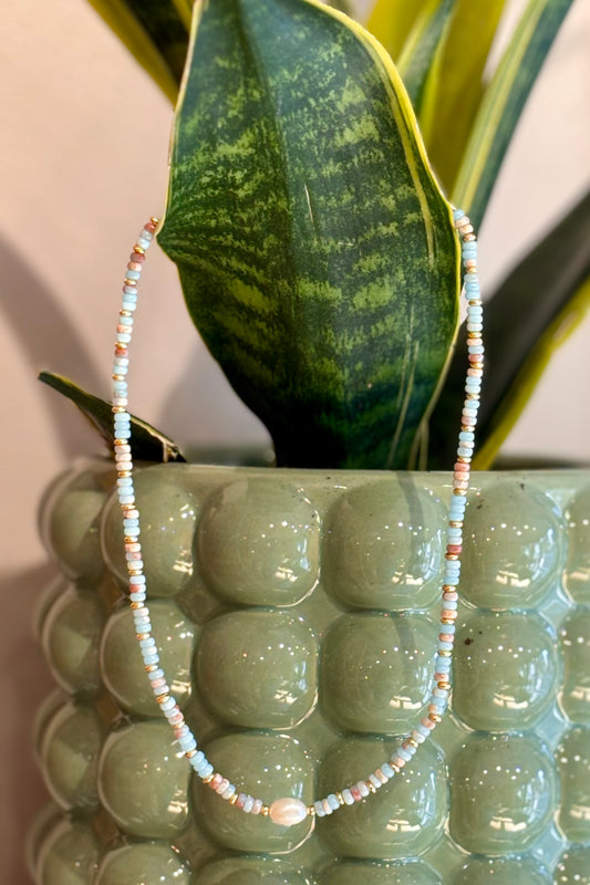 Amazonite & Freshwater Pearl / Beaded Necklace