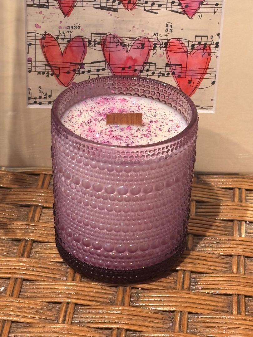 Hobnail Glass Candle / Berries & Champagne